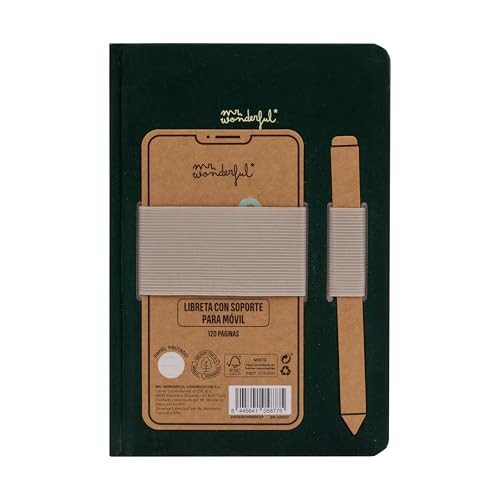 Mr. Wonderful - Libreta A5 con soporte para móvil - Dicho y hecho - Libreta de tamaño A5-120 páginas de papel pautado de 90 gsm