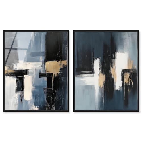 Urban Muted Depths Duo Framed Acrylic Print Blue Wall Decor Set by Art Remedy, Black Frame, 24 x 30