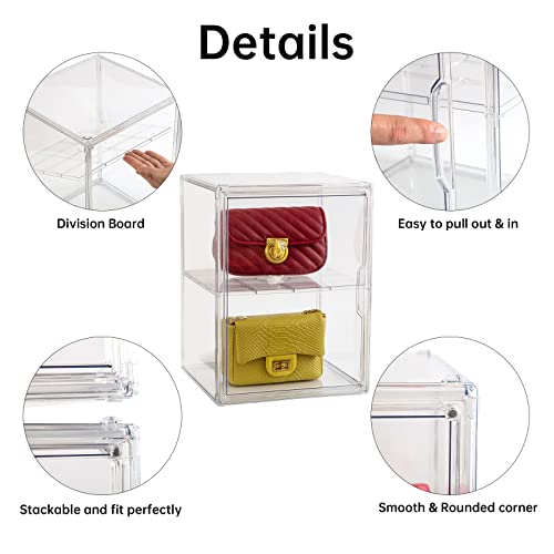 Image of BOHOIDEE X-Large 2 Tiers 14.2 inchX10.6 inchX8 inch Acrylic Display Case with 1 Division Board, Clear Organizer Box Plastic Holder with Magnetic Door for Loungefly Backpack, Handbags, Purses, Boots