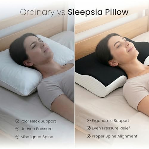 Image of Sleepsia Cervical Pillow for Neck Pain & Shoulder Pain Relief | 1-Year Warranty| Orthopedic Memory Foam Pillow, pondylitis-Ortho Neck Support Medical Pillow (Black /White Pack1 (Gel Infused)