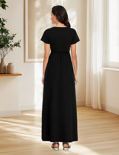 Image of Lacavocor Womens Short Sleeve Maxi Dresses Empire Waist Long Dress