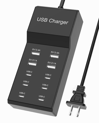 USB C Charger Block 10-Port USB-C Charging Station 6 USB-C Ports & 4 USB-A Ports Total 50W USB Power Strip for Multi Devices for iPhone 16 17 15 14 13 12 Se, Galaxy, Pixel, Tablet, Camera, Headphones
