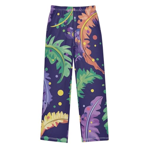 ZZXXB Colorful Feathers Boys Long Pants Soft Trousers Elastic Waist Kids Lounge Bottoms with Pockets S-XL