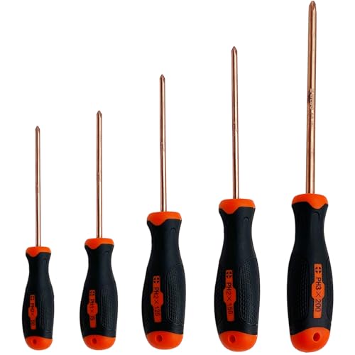 WEDO 5-Piece Non-Sparking Phillips Screwdriver Set,Spark-free Screwdriver Set,Beryllium Copper,Fiberglass Handle,Hand Tools Set