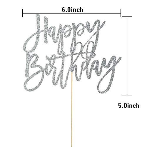 Happy Birthday Cake Topper Birthday Party Decorations Supplies Silver Glitter #TOP1