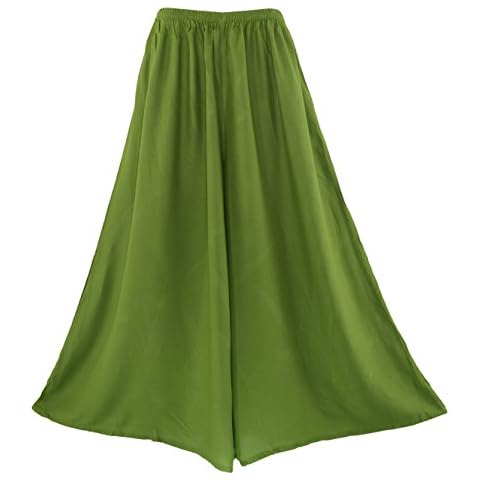 Beautybatik Avocado Green Solid Rayon Women Flowy Loose Palazzo Wide Leg Flare Pants Trouser Plus Size 1X Cover