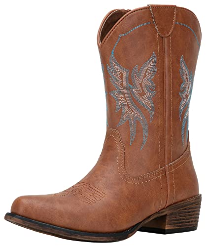 Jeossy Women's 9806 Brown Cowboy Boots | Western Cowgirl Mid Calf Embroidered Fashion Boots For Ladies Size With Zipper 8.5(Djy9806 Brown 08.5) #TOP20