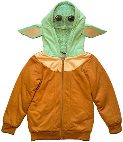 Star Wars Boys' The Mandalorian Grogu The Child Sherpa Fleece Zip-Up Hoodie (Tan, 10/12)