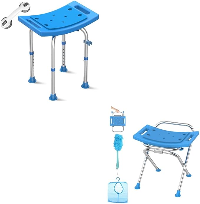 Vaunn Medical Shower Chair – Adjustable Height, Padded Arms, Removable Back, Supports 350 Lbs