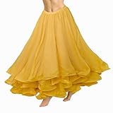 TopTie Belly Dance Maxi Skirt Chiffon Tribal Full Circle Swing Skirt-Yellow-M