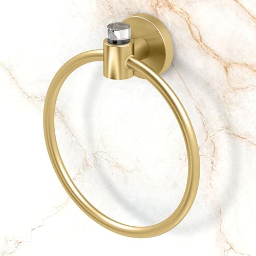 Image of Gatco 5732 Clarion Towel Ring | Wall Mount Bathroom Hand Towel Holder, Modern Bathroom Accessory | Crystal-Clear Acrylic & Brushed Brass Finish