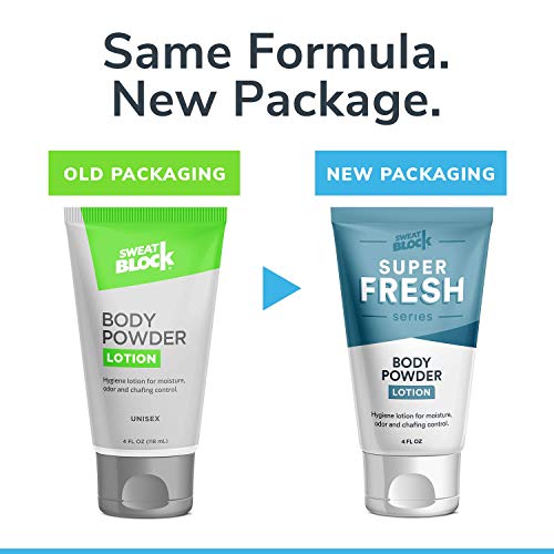Super Fresh Body Powder Lotion By Sweatblock - Talc Free, Anti-Chafing, Deodorizing, Natural Ingredients - No Mess Body Powder Lotion For Men And Women - 4 Fl Oz. #TOP5