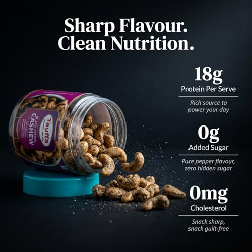 Image of Tauffa Black Pepper Cashews 250g | Roasted Whole Kaju with Kali Mirch | Crunchy Jumbo Kaaju Nuts | No Added Oil | Healthy Snack