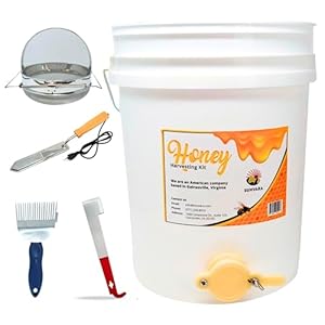 SunVara Honey Bucket with Gate 5 Gallon Kit – Stainless Steel Double Layer Strainer, Uncapping Knife Honey Scrapper Tool Beekeeping Equipment, Honey Extractor Equipment, Bee Supplies