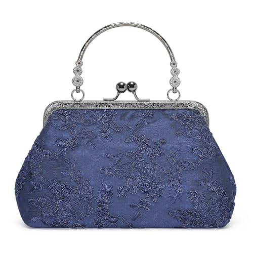 Image of UBORSE Vintage Embroidery Lace Floral Clutch Purse for Women Formal Evening Bag Kiss Lock Handbag for Wedding Cocktail Party | Vintage