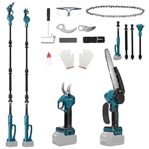 4-in-1 kabellose 8 Zoll Mini Kettensäge und Astschere, kompatibel mit Makita 18V-Akku (ohne Akku), Stangenkettensäge mit 2m Verlängerungsstange, 30mm Elektro Gartenschere mit Ersatzklinge