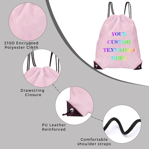 Custom Bags With Your Logo Set of 100 Custom Backpack Draw String Bags Pack Bulk for Travelling Swimming Gym Everyday Use (Pink)