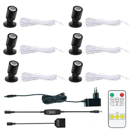 LED Spotlichter für den Innenbereich Schranklicht Bilderlichter Akzentlichter 1W 360° Schwenkbar Mini led spot für Schrank, Flur, Galerien, Geschäfte, Schmuckschrank (Warmweiß-6 Stück)