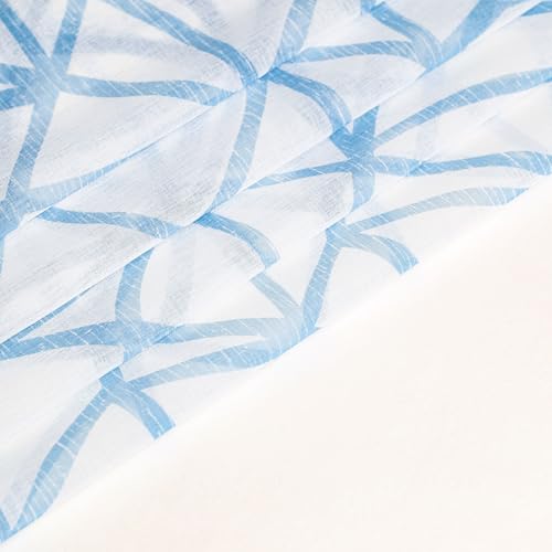 L.Z.E White Blue Sheer Curtains 72 Inch Length 2 Panels Set, Geometric Pattern Transparent Curtains & Drapes for Living Room Bedroom, Abstract See-Through Window Sheers with Grommet — view 5