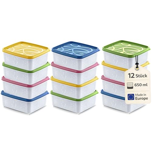 Annastore 12 x hochwertige Tiefkühldosen von -20°C bis + 100°C - Gefrierdosen - Luftdicht - Tiefkühlboxen - Gefrierboxen - Vorratsdosen (12 x 650 ml)