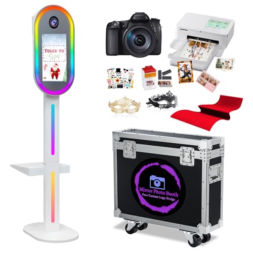 Mirror Photo Booth with Camera and Printer,DSLR Photo Booth with 15.6" Touch Screen Built-in Mini PC, Flight Case, App Control for Halloween Christmas New Year Wedding Party Event Rental (White)