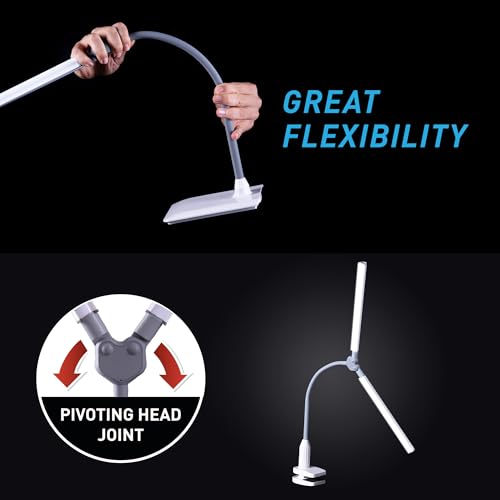 daylight DuoPro Clamp LED Lamp - 6,000K, 2,100 Lux at 12", 4 Brightness Levels, Anti-Glare Shades, Adjustable Arm, Slim Design, Perfect for Sewing, Reading, Crafts, Beauty Treatments - Grey/White - Image 4