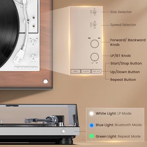 Image of 1 BY ONE Fully Automatic Belt-Drive Turntable, Wireless Vinyl Record Player with Automatic Repeat Function, Remote Control, Phono Preamp, AT-3600L Cartridge, 33 /45 RPM