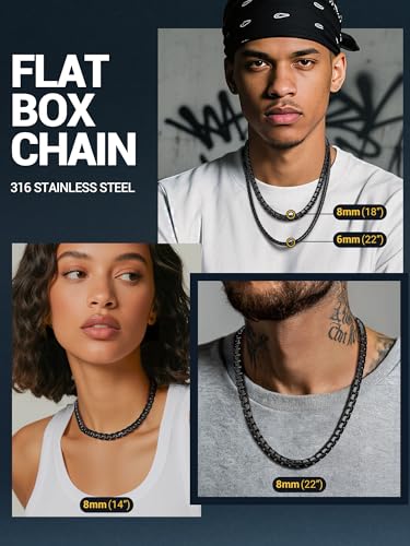 Image of PROSTEEL Stainless Steel Flat Box Link Chain Necklace for Men