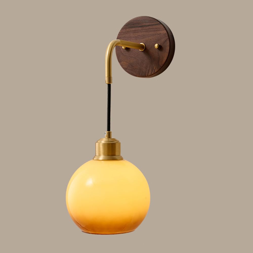 SXECAEPS Glass Wall Sconce Modern Mount Light Bedside Lamp Living Room Sconces Lighting Fixture Nordic Wood Lights Bedroom Nightstand Lamps