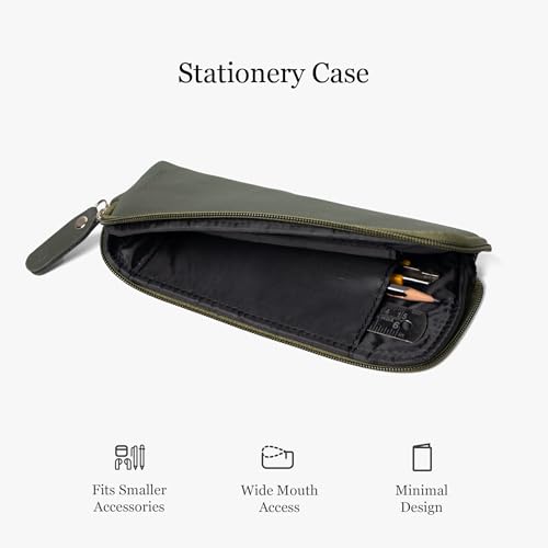 Image of Bellblock Premium Stationery Case & Pencil Pouch | Aesthetic Pencil Case for School /Office | Sleek Portable Pen Organizer | Compact Pen Pouch | Vegan Leather (Dark Green)