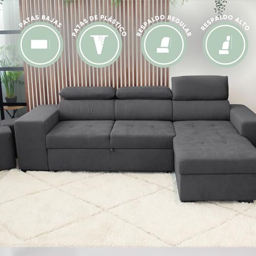 Variante de BUDWING sofas chaise longue Gris oscuro 263×161×96 cm