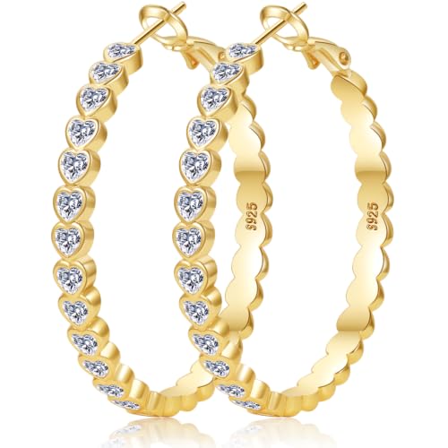 Image of 14k Gold Plated hoops earrings for women Hypoallergenic Heart Hoop Earrings