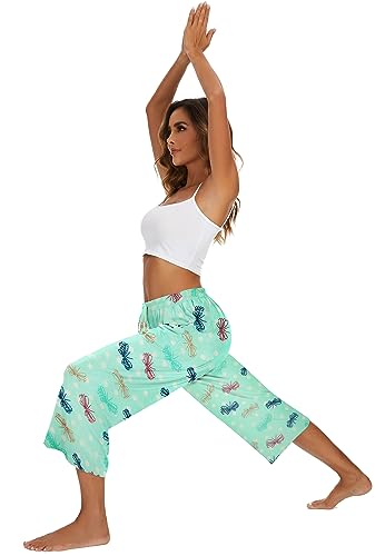 Image of Kabento 2 Pack Womens Pajama Pants Capri Sleep Lounge Pants Drawstring Pj Bottoms with Pockets
