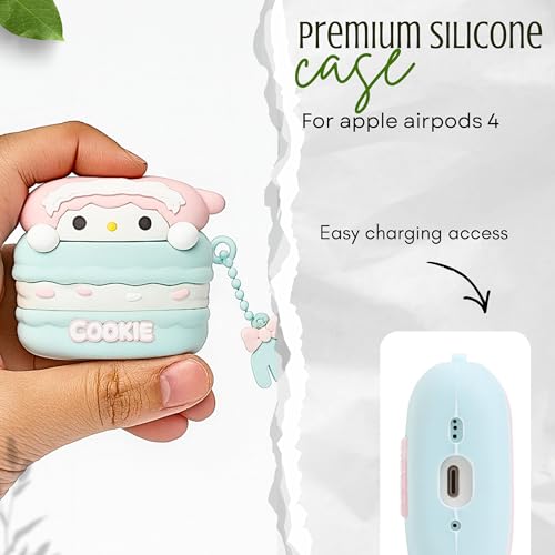 Image of Emoh Roced Case for AirPodS 4 (2024) with Keychain (ANC), Cute Cartoon Shockproof Protective Cover Compatible with Apple AirPods 4th Generation 2024 for Women and Boys (Cookie)