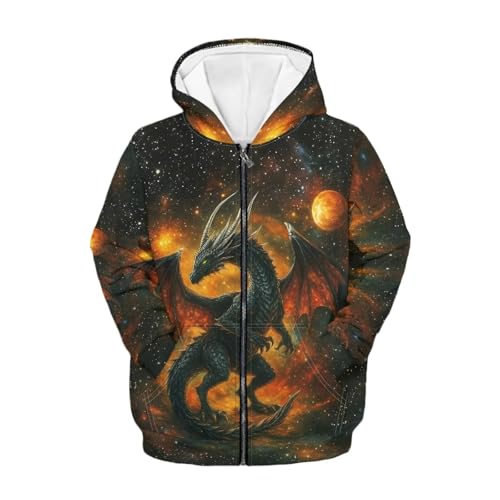 Watdotory Starrry Dragon Kids Lightweight Zip Up Hoodie Long Sleeve with Pockets Comfy Casual Outerwear Youth Size 10 12