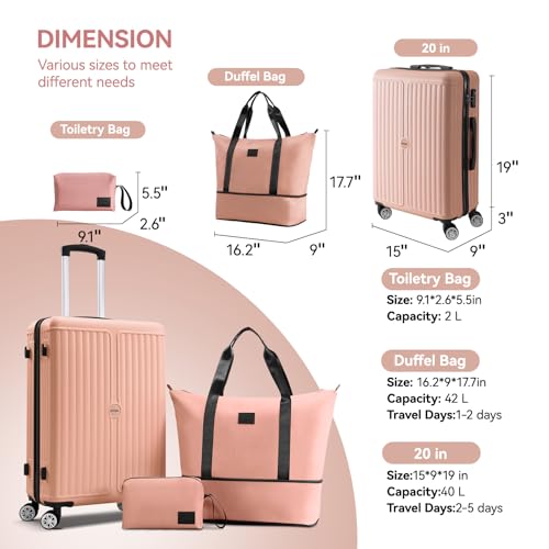 Image of Hoteel Luggage Sets 3 Piece, 4-Yr Warranty Durable Suitcase Dual-Spinner Wheel TSA Lock, Lightweight Travel Hardshell ABS Carry on Luggage for Men&Women, Pink(20in /DB /TB)