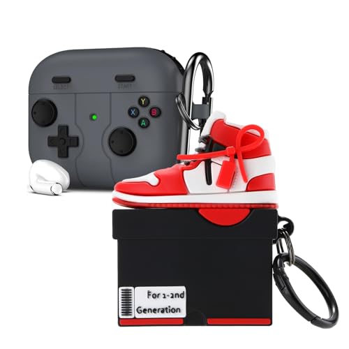 [2Pack] Gedicht for Airpods 2nd Generation Case, Funny 3D Cartoon Game Console Shoe Box Design Silicone Soft Cases for AirPods 1st Generation, with Keychain Kids Women Men for AirPods 1&2 Case