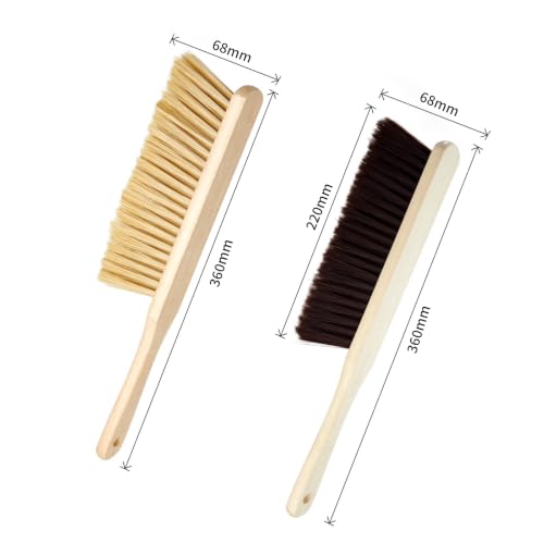 XXFLOWER Lot de 2 balais à main avec long manche en bois - Poils doux - Pour enlever la poussière comme balayette, cheminée, coussin, brosse à poussière, brosse de table, brosse à peluches pour – vue 2