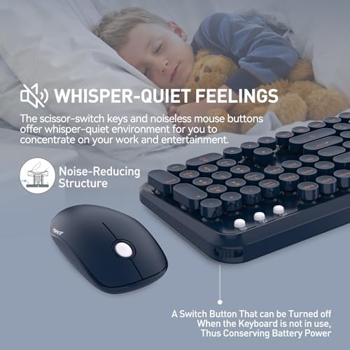 Ubxxziy Wireless Keyboard and Mouse Combo with Switch Button- 2.4GHz Cordless Typewriter Keyboard | Auto-Sleep | USB Receiver for Windows PC/Laptop - Dark Blue - 3
