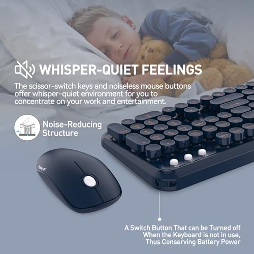 Image of FOPETT Wireless Keyboard and Mouse Combo, 104 Keys Full-Sized 2.4 GHz Round Keycap Colorful Keyboards, USB Receiver Plug and Play, for Windows, Mac, PC, Laptop, Desktop (DarkBlue)