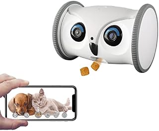 SKYMEE Owl Robot: Movable Full HD Pet Camera with Treat Dispenser, Interactive Toy for Dogs and Cats, Mobile Control via App (2.4Ghz WiFi)