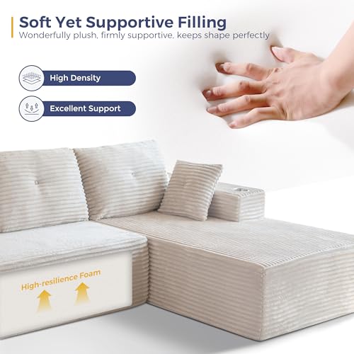 Image of MAXYOYO Modular Sectional Couch with L-Shape Chaise and Loveseat, Modern Boneless Couch for Living Room, Oversized Sofa with Deep Seat, No Assembly Required, Grayish Beige