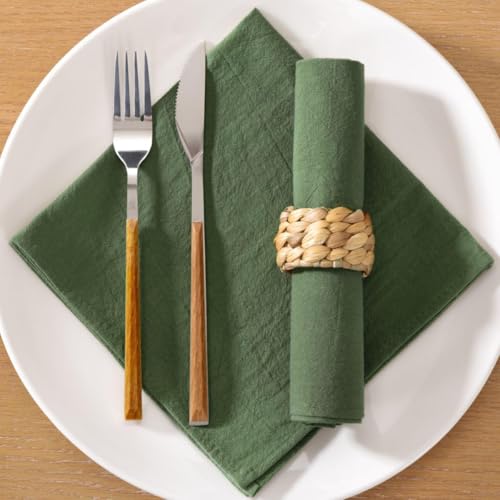 Image of MLMC 4 Pack Olive Green Cloth Napkins Rustic Washable Cotton Linen Napkins Set of 4 17 inchx17 inch Reusable Dinner Napkins Cloth for Wedding Party Gatherings Decor