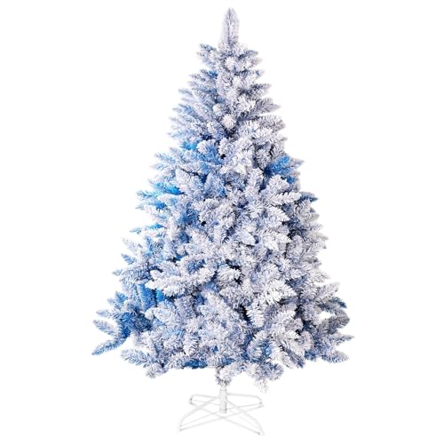 Outroad 6ft Snow Flocked Christmas Tree Premium Hinged Artificial Pine Tree,Xmas Tree Metal Stand and 800 Lush Branch Tips Holiday Decorate, Easy to Assemble,Blue