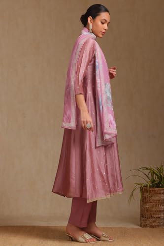 Image of Soch Womens Blush Pink Vichitra Solid Suit Set With Zardosi