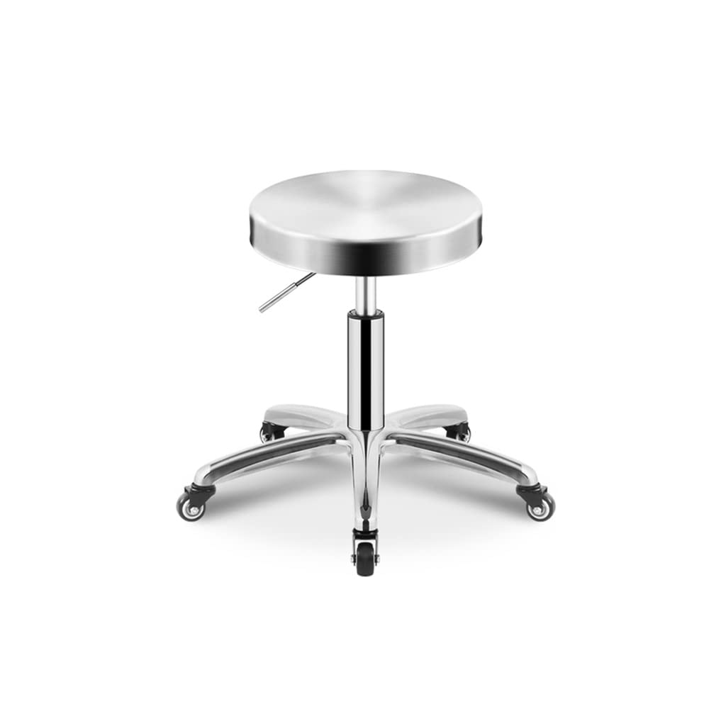 GTHTUHFD Stainless Steel Beauty Stool Barber Shop Hairdressing Stool Does Not Stick Pulley Stool Rotating Lift Chair,Silver C