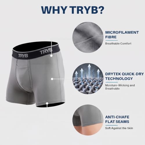 Image of TRYB Sports Underwear for Men | Stretchable Active Square Cut Trunks for Running & Gym Workout | Quick Dry, Breathable, Moisture Wicking & Anti Chafing | Sports Innerwear Boxers