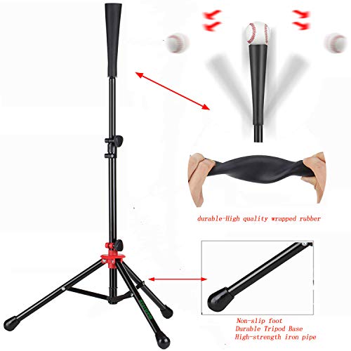 Storgem Batting Baseball Tee Softball, Easy To Adjustable Height,Portable Tripod Stand Base Tee For Hitting Training Practice,With Carrying Bag (Black Red) #TOP3