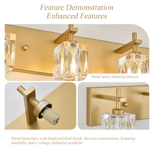 Image of VitaLink 6-Light Crystal Vanity Light, 35.4 inch Long Gold Bathroom Wall Light Over Mirror Crystal Wall Light Fixtures for Bathroom