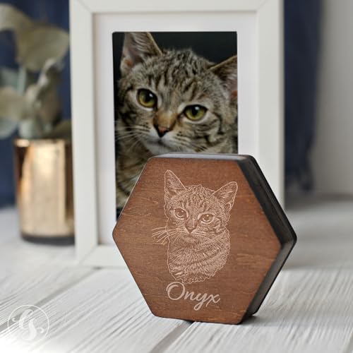 Image of Personalized Pet Hair Keepsake Box for Dog and Cat Fur - Engraved Wood Memorial Box - Unique Customized Gift for Loss of Furry Friend Wooden (Dark Diamand Wood Lid, With Photo)
